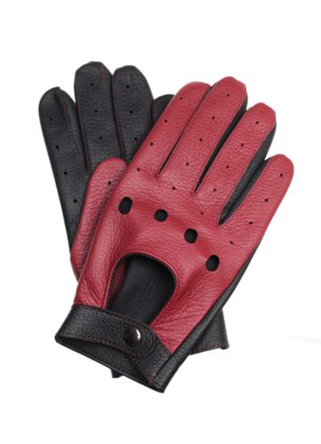 SPLIT - Męskie rękawiczki samochodowe - skóra z jelenia - czerwono-czarne