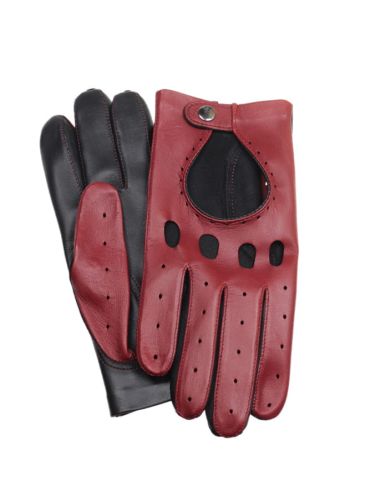 SHIFT - Skórzane męskie rękawiczki do jazdy samochodem - czerwono-czarne