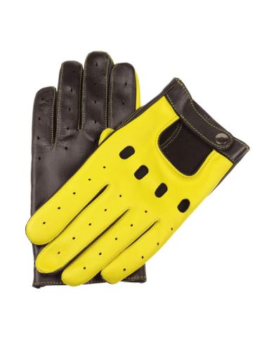 SHIFT - Rękawiczki samochodowe czarno żółte,  miękka skóra naturalna