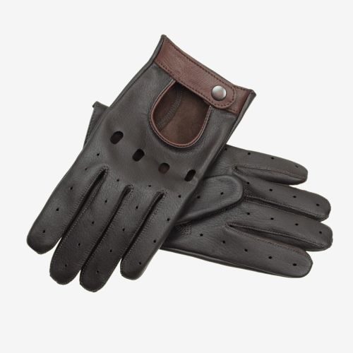 STAG - Wygodne męskie brązowe rękawiczki samochodowe - skóra z jelenia