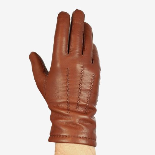 NOBLE - Męskie rękawiczki ocieplane jasno brązowe - miękka skóra nappa