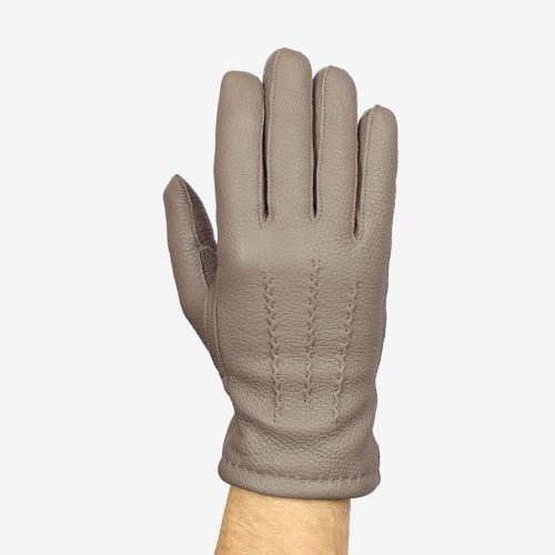 STARK - Ciepłe beżowe rękawiczki ze skóry z jelenia, miękkie i grube