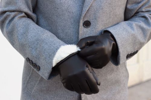 ASPEN - Męskie rękawiczki skórzane ocieplane futrem z królika