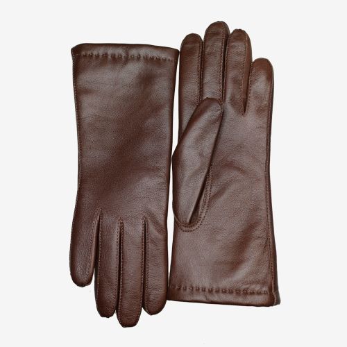 SAVOY - Eleganckie damskie rękawiczki skórzane - kolor brązowy