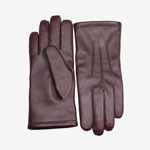 NOBLE - Męskie rękawiczki ocieplane, miękka skóra nappa, bordowe, burgund