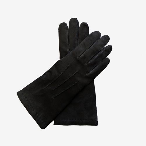 LUSSO - Ciepłe i miękkie damskie rękawiczki welurowe, zamszowe - kolor czarny