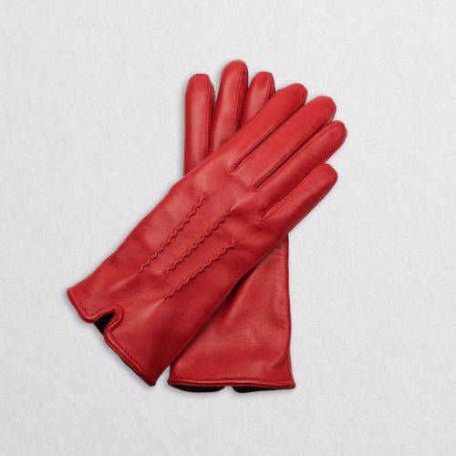 PARIS - Piękne czerwone damskie rękawiczki skórzane - ocieplane kaszmirem