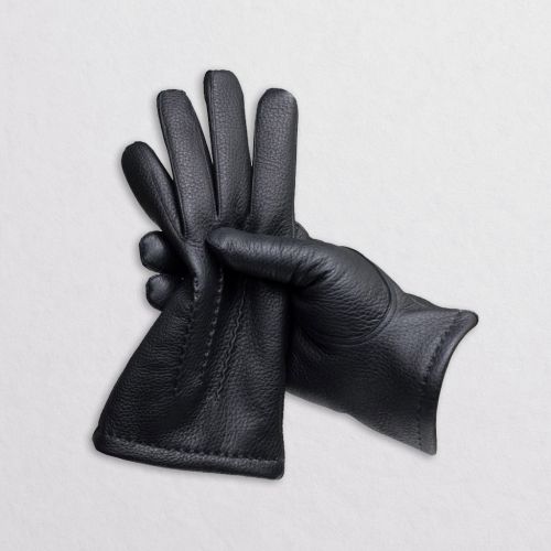STARK - Ciepłe rękawiczki skórzane - skóra jelenia - czarne
