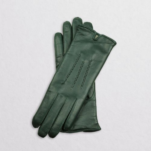 PARIS - Zielone, eleganckie damskie rękawiczki skórzane - ocieplane