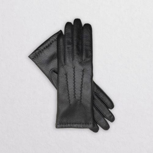 ELVIA - Ciepłe damskie rękawiczki skórzane ze skóry z jelenia - czarne