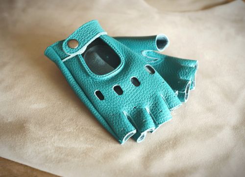 SOVIL HALF - Zielone damskie rękawiczki całuski bez palców, skóra naturalna