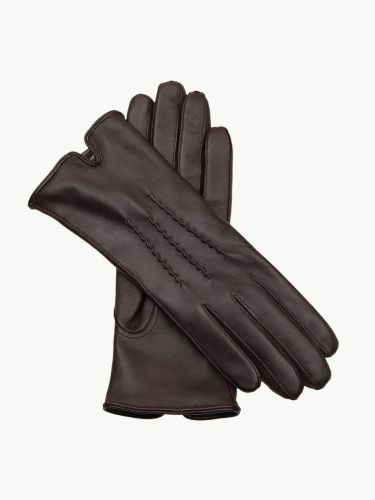 PARIS - Eleganckie damskie rękawiczki skórzane - ocieplane - brązowe