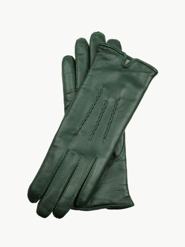 PARIS - Zielone, eleganckie damskie rękawiczki skórzane - ocieplane
